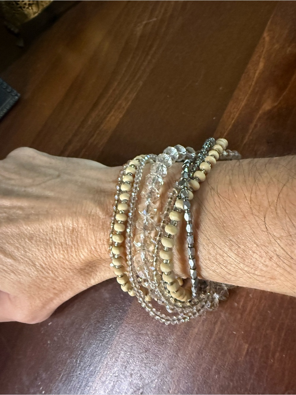 Anthropologie Layered Beige and Clear Beaded Wrap Bracelet